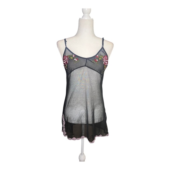 Y2K Sheer Lace-Trim Dress Rose Embroidery M - Picture 1 of 5